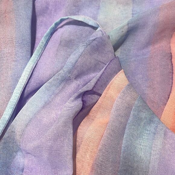 Ever After Pastel Watercolor Deep V-Neck Sheer Tulle Maxi Dress Sz S - Picture 12 of 16